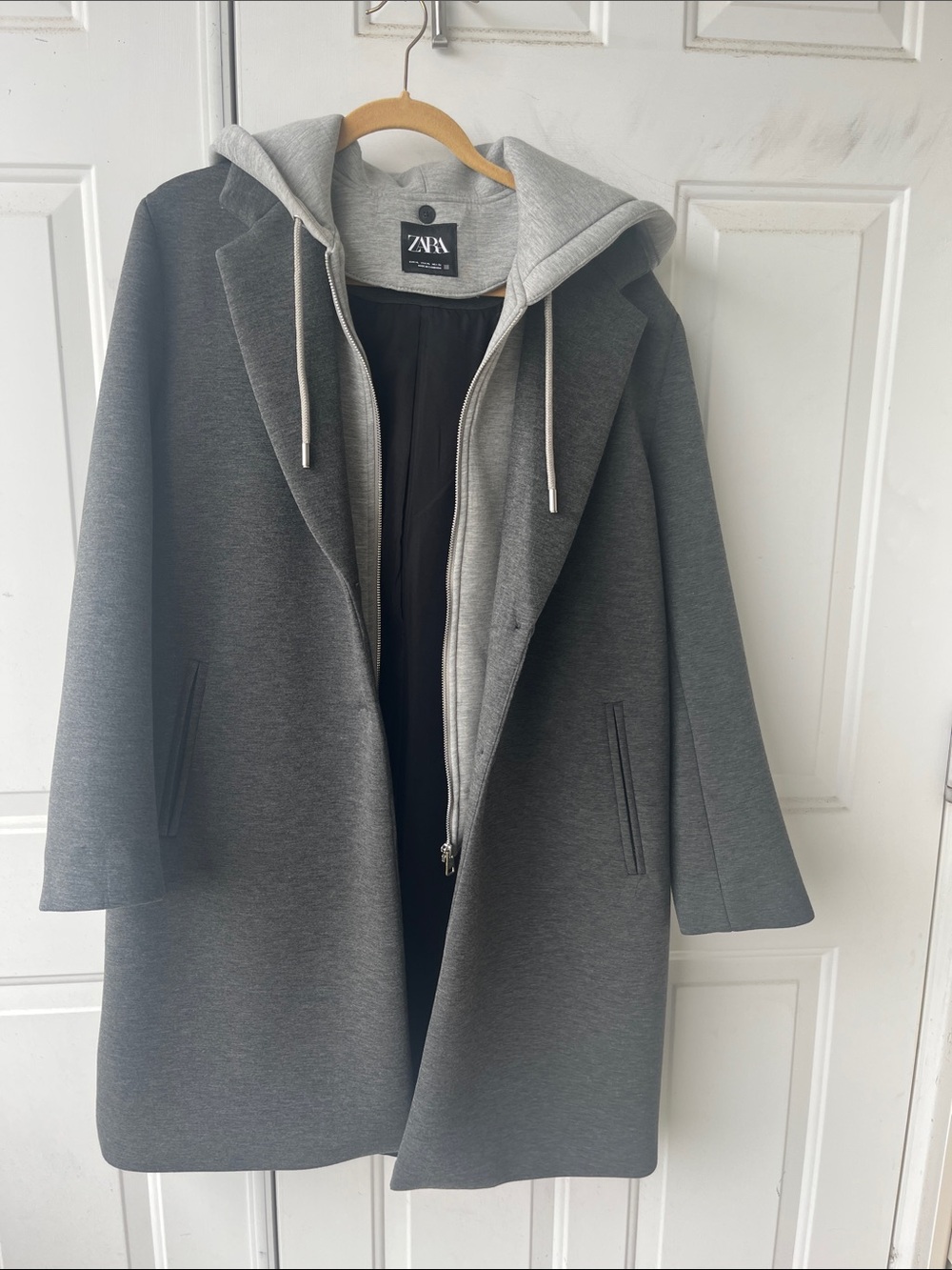 ZARA Two-Tone Gray Hooded Trench Coat with Light Gray Hood